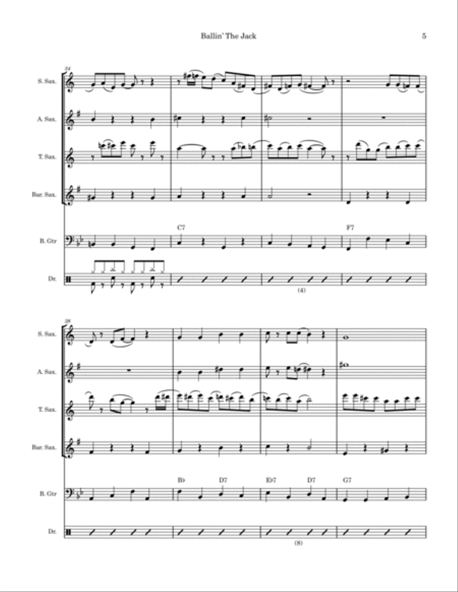 Ballin' The Jack Saxophone Quartet scores gallery preview page 5