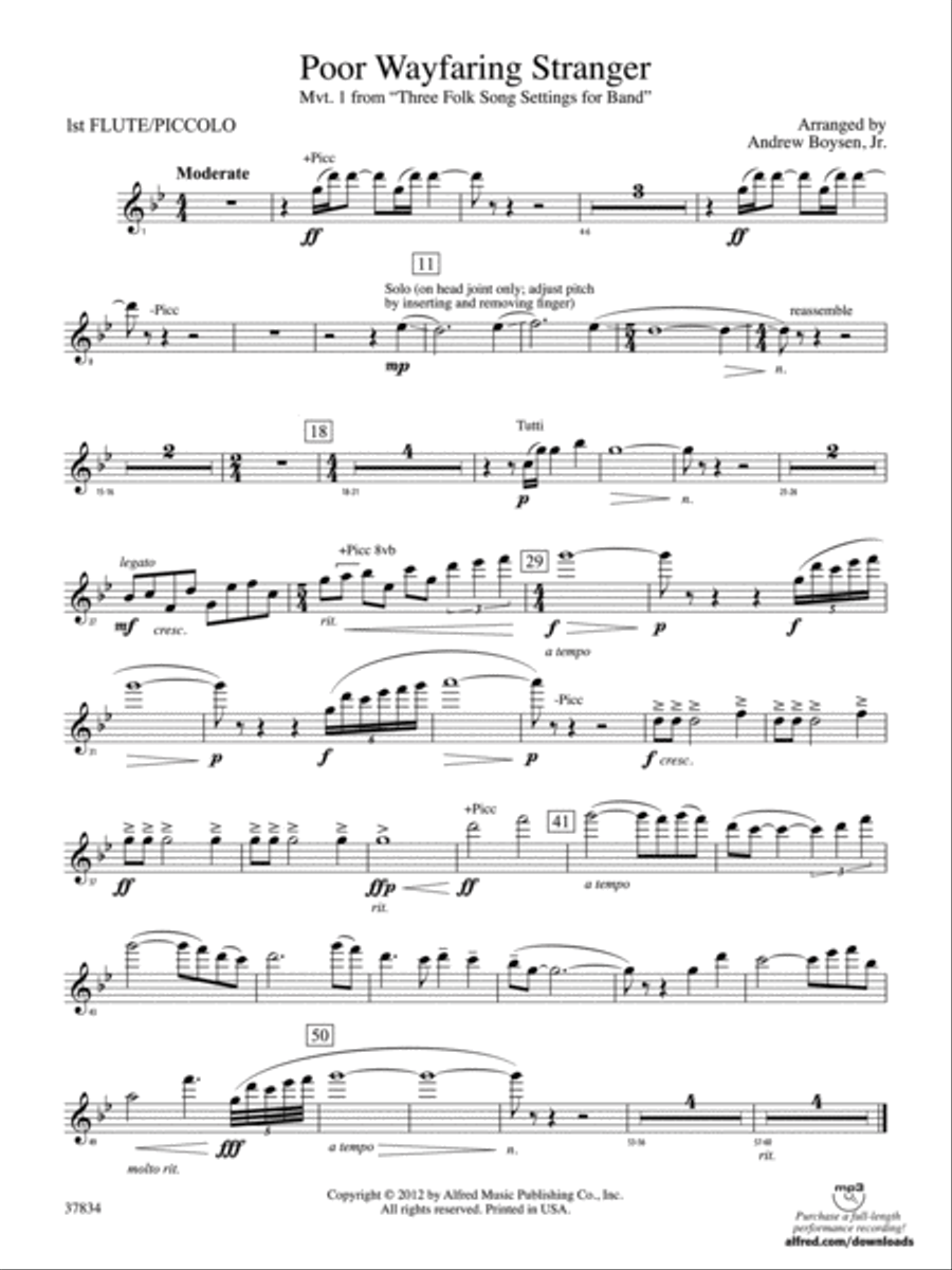 Poor Wayfaring Stranger: Flute Concert Band scores gallery preview page 1