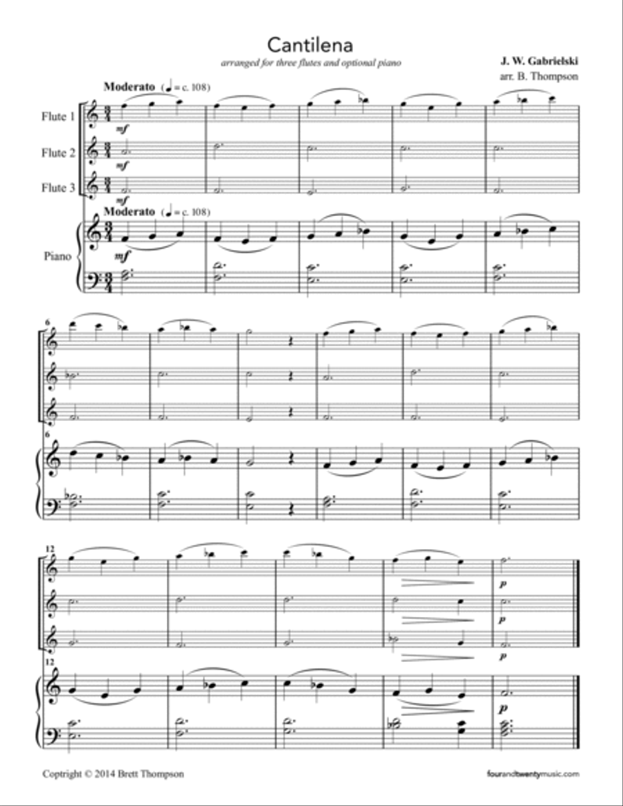 Cantilena and Irish Theme & Variation, for three flutes and optional piano Small Ensemble scores gallery preview page 2