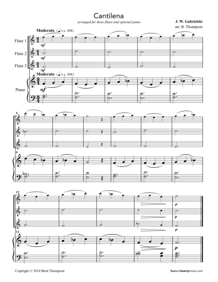 Cantilena and Irish Theme & Variation, for three flutes and optional piano image number null