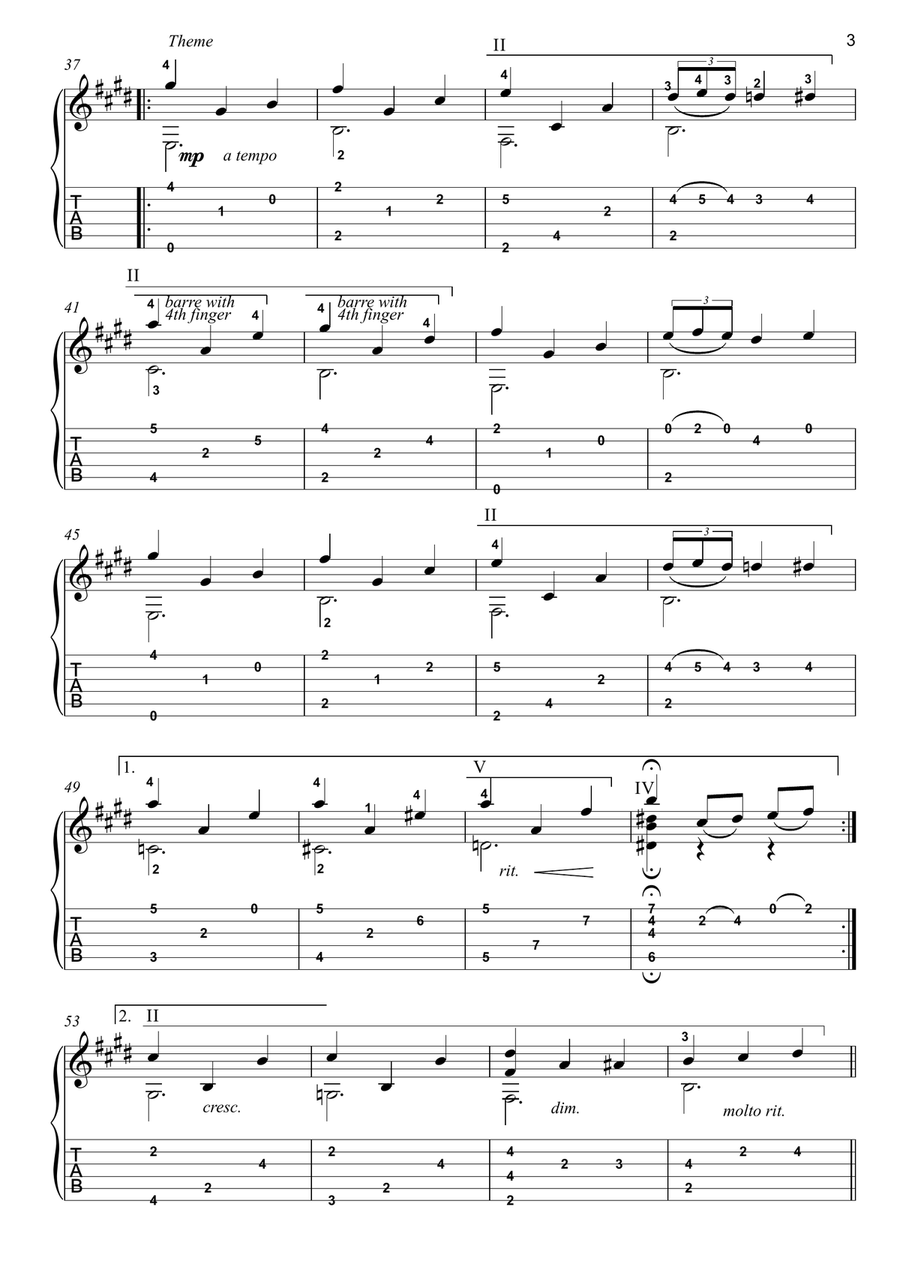 Waltz of the Flowers by Tchaikovsky guitar fingerstyle solo Acoustic Guitar scores gallery preview page 3