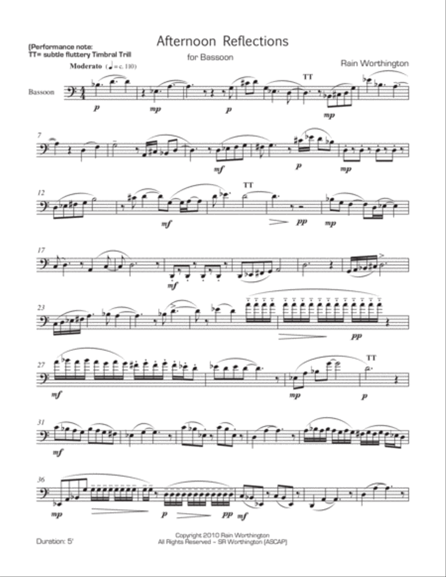 Afternoon Reflections – for solo bassoon Bassoon Solo scores gallery preview page 2