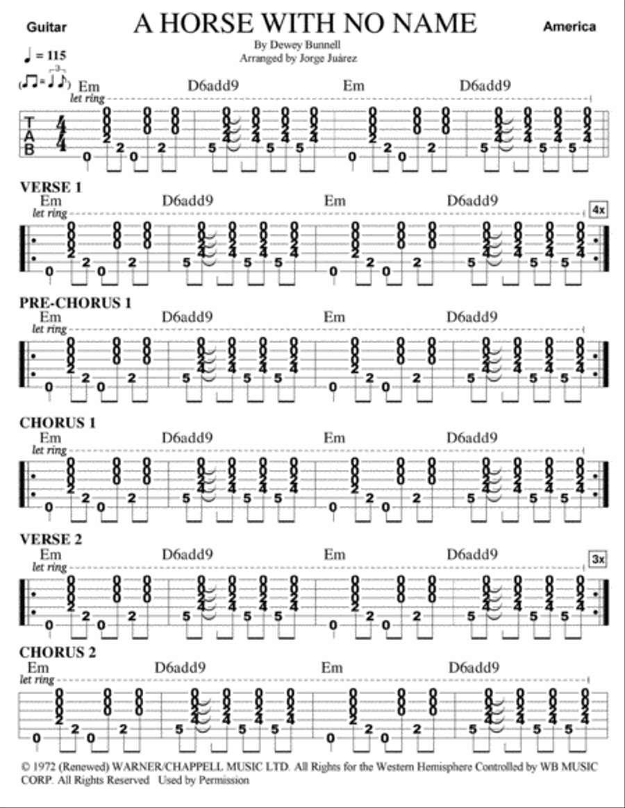 A Horse With No Name Electric Guitar scores gallery preview page 1