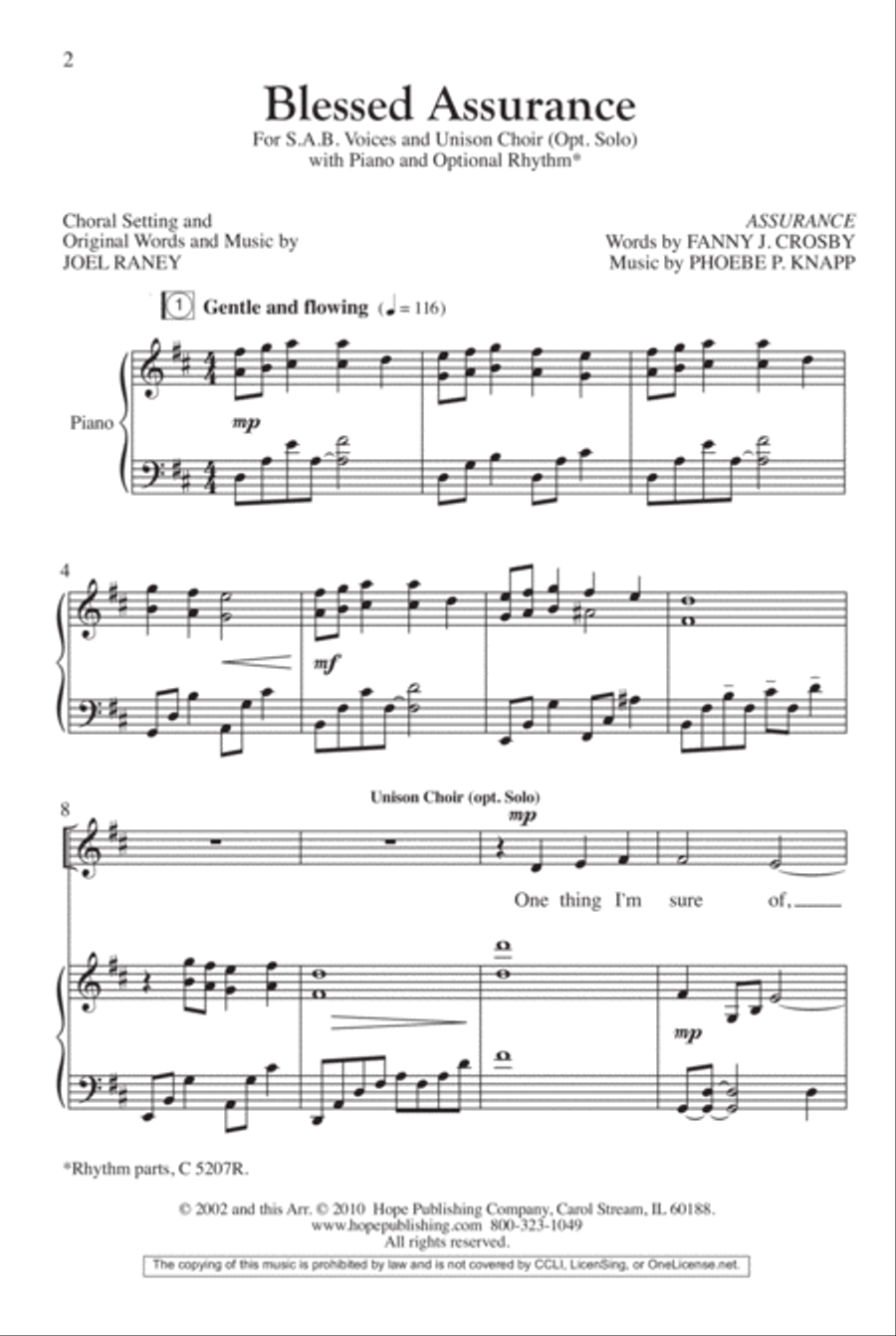 Blessed Assurance Blessed Assurance Unison Choir scores gallery preview page 2