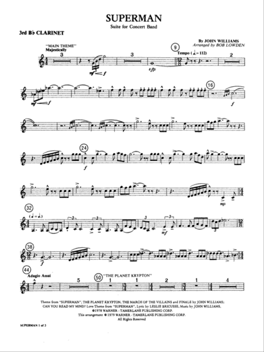 Superman: 3rd B-flat Clarinet Concert Band scores gallery preview page 1