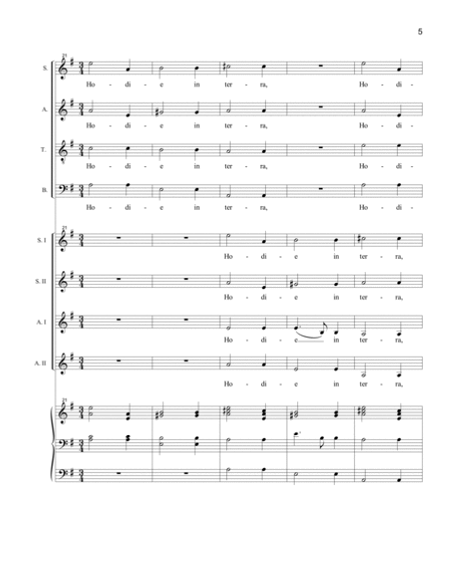 Hodie Christus Natus Est (SATB-SSAA double choir) SSAA scores gallery preview page 5