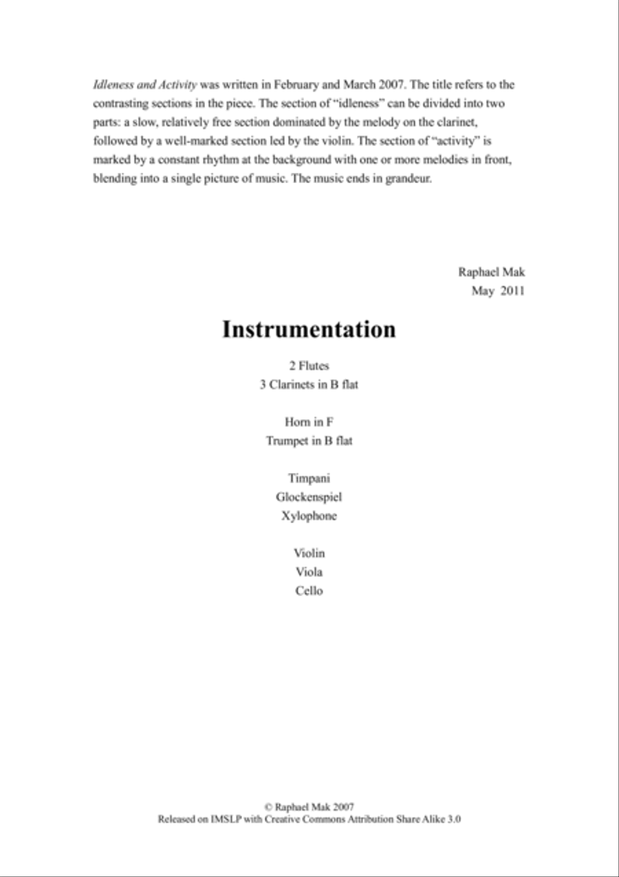 Idleness and Activity, op. 5 Chamber Orchestra scores gallery preview page 2
