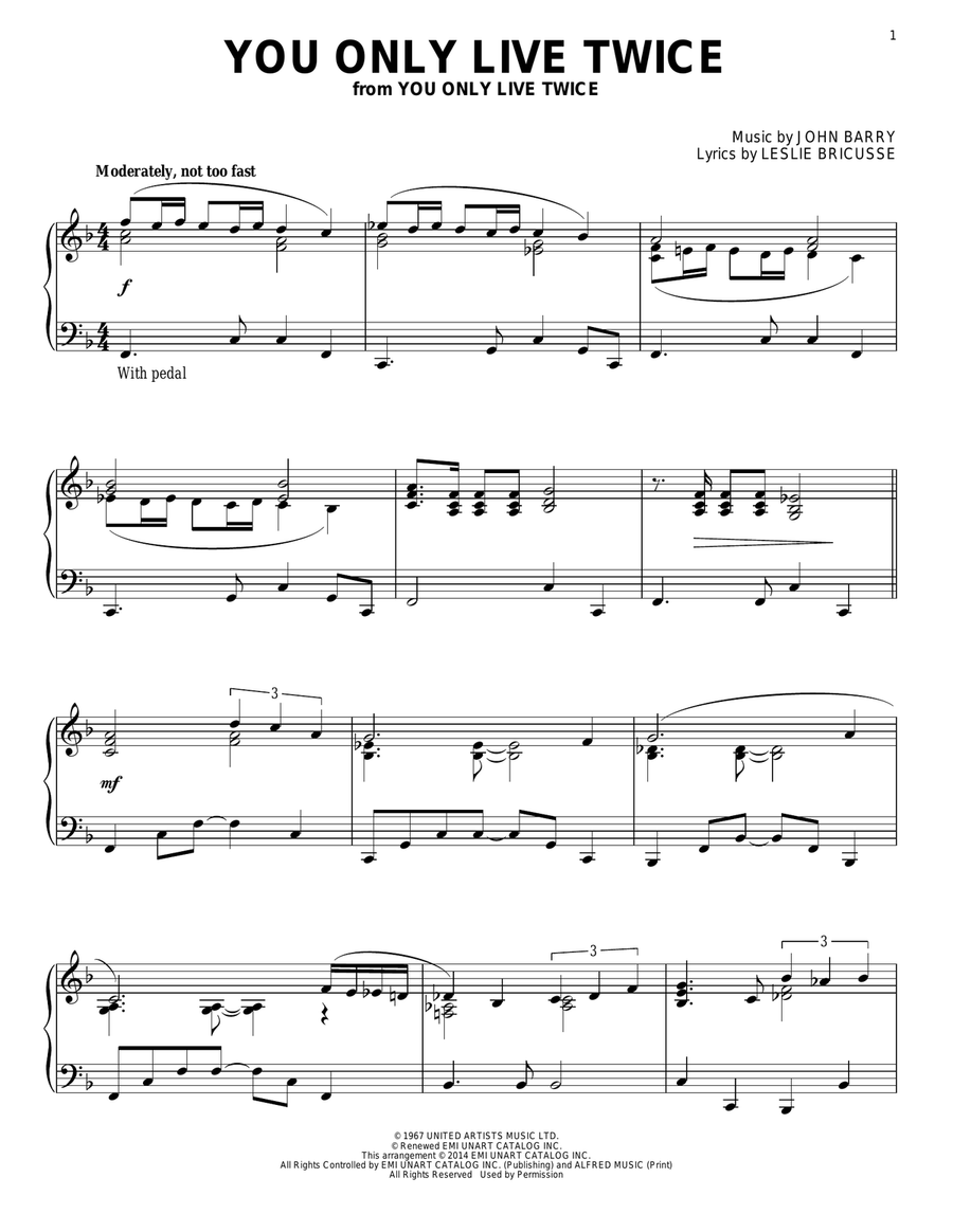 You Only Live Twice Piano Solo scores gallery preview page 1