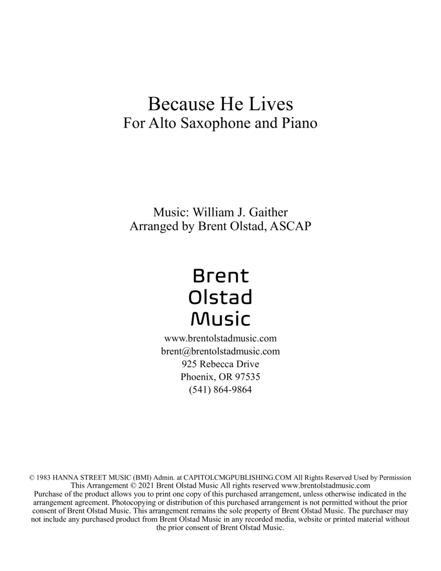 Because He Lives Alto Saxophone scores gallery preview page 1