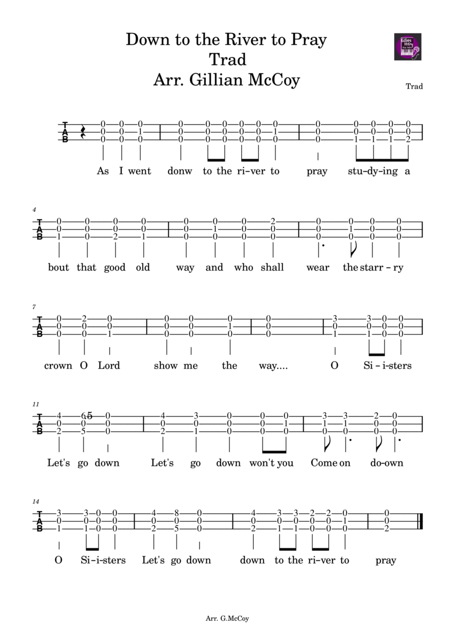 Down in the river to Pray Dulcimer scores gallery preview page 1