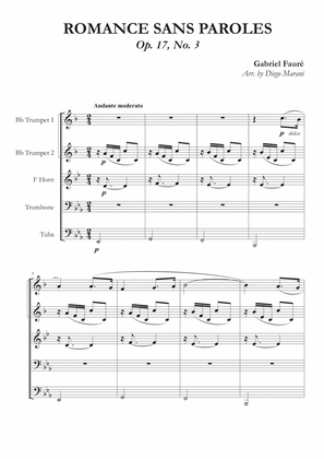 Romances Sans Paroles Op. 17, No. 3 for Brass Quintet