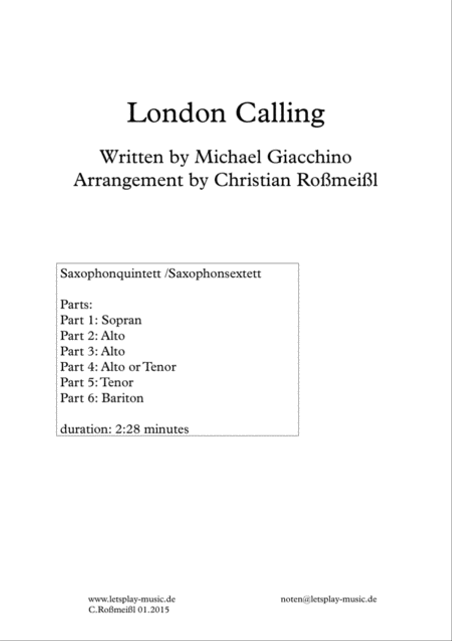 London Calling Woodwind Quintet scores gallery preview page 1