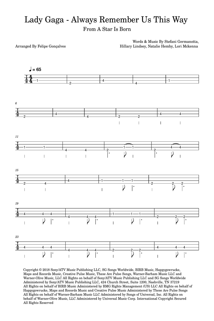 Always Remember Us This Way Acoustic Guitar scores gallery preview page 1