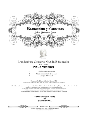 Book cover for Bach - Brandenburg Concerto No.6 in B flat major BWV 1051 - Piano Version