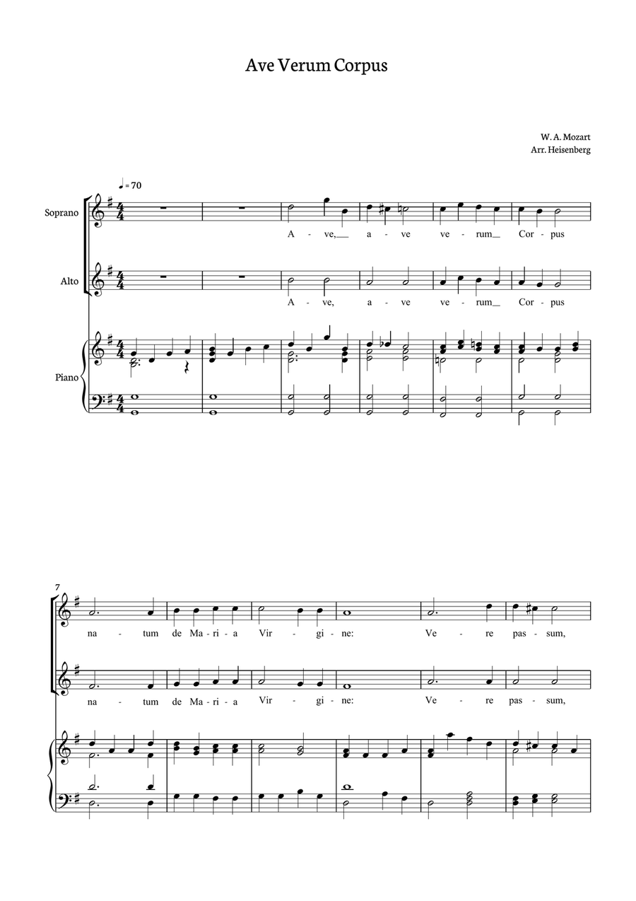 Ave Verum Corpus - Mozart for Choir (Soprano and Alto) with accompaniment. SA scores gallery preview page 1