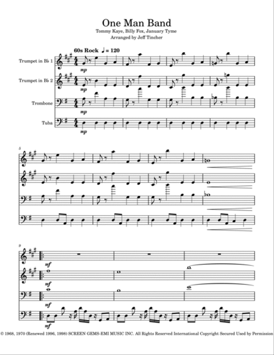 One Man Band Brass Quartet scores gallery preview page 2