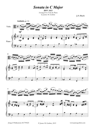 Book cover for BACH: Sonata BWV 1033 for Viola & Piano