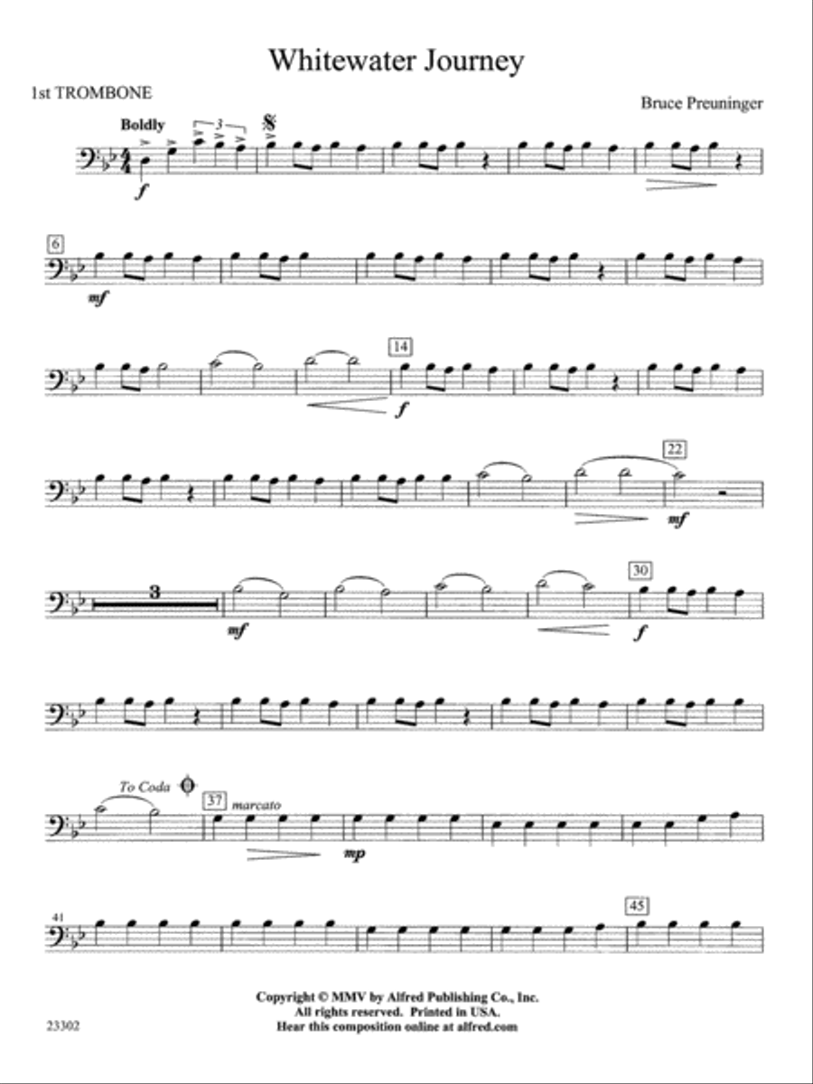 White Water Journey: 1st Trombone Concert Band scores gallery preview page 1