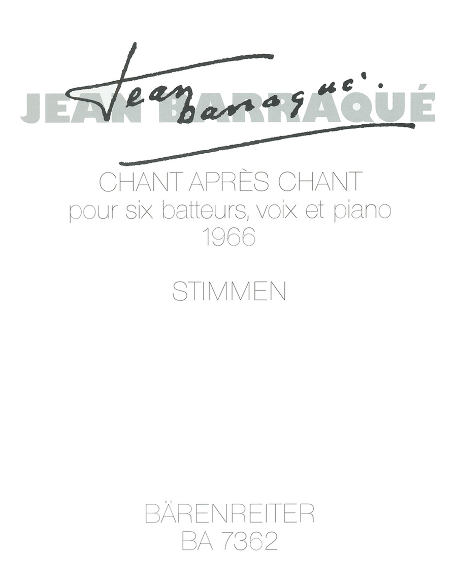Chant apres chant for six Percussionists, Solo Soprano and Piano Voice Solo scores gallery preview page 1