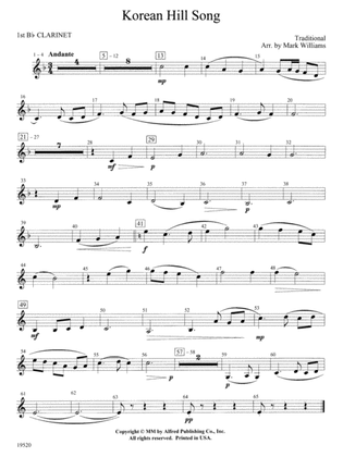 Korean Hill Song: 1st B-flat Clarinet