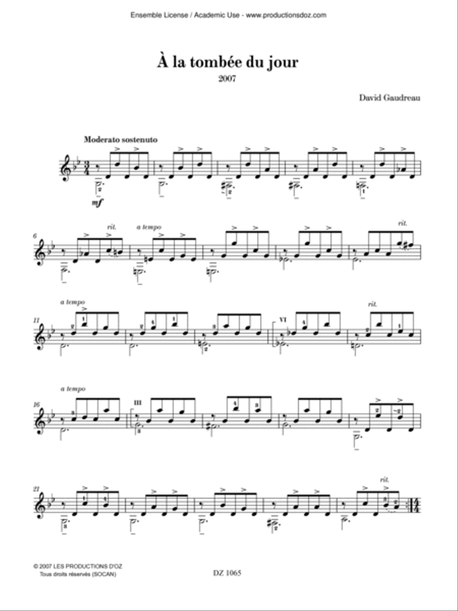 À la tombée du jour Classical Guitar scores gallery preview page 3