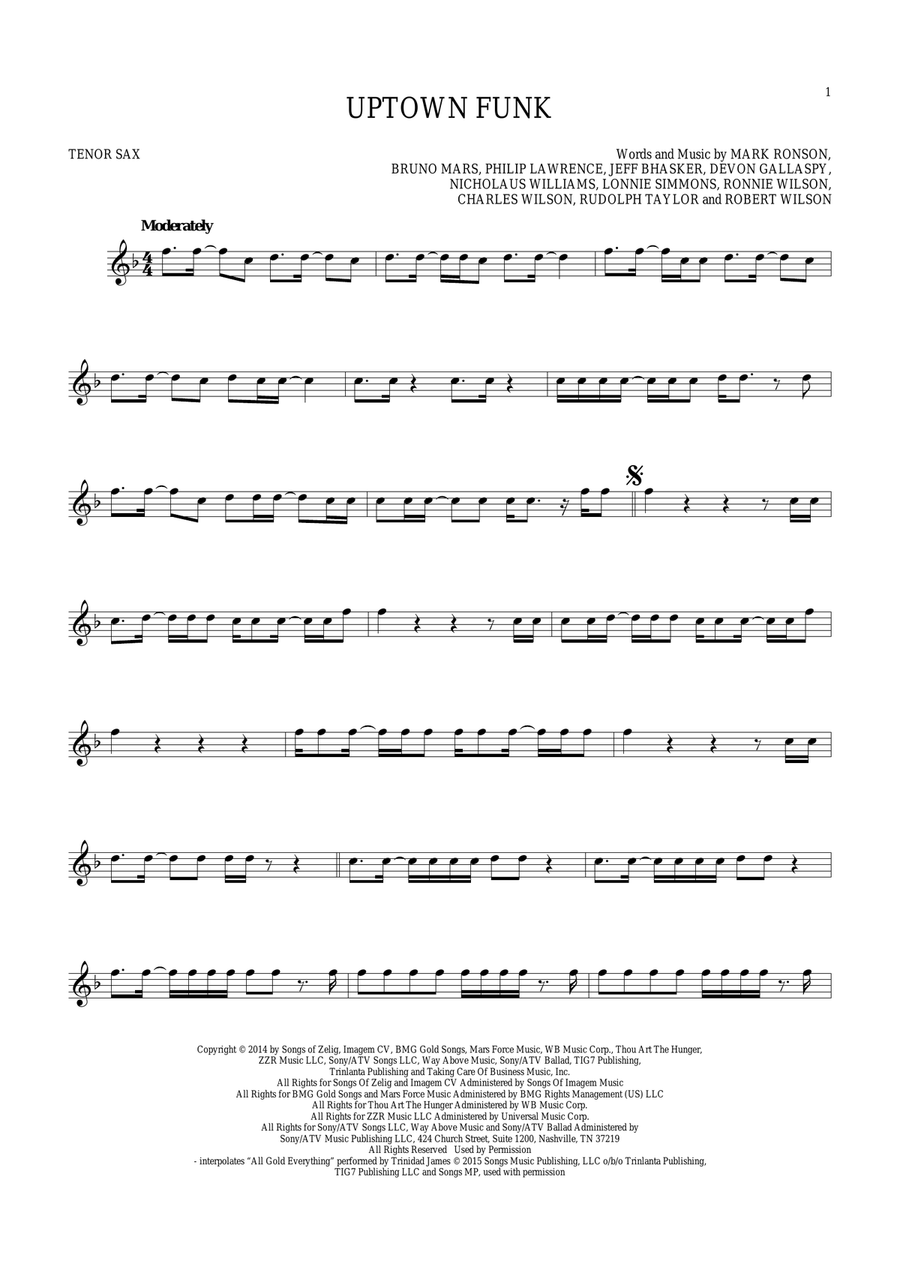 Uptown Funk (feat. Bruno Mars) Tenor Saxophone scores gallery preview page 1