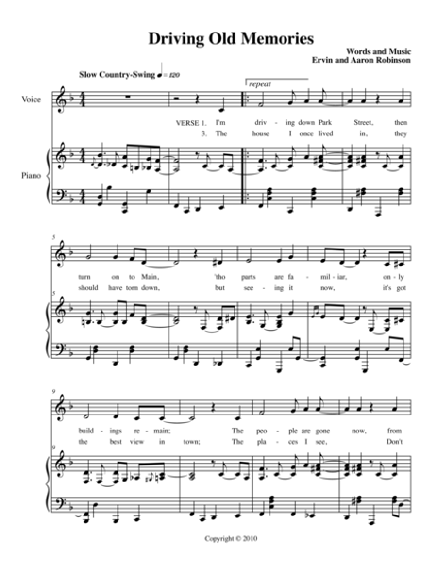 Driving Old Memories Driving Old Memories Piano Solo scores gallery preview page 1