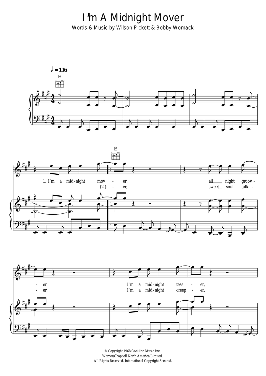 I'm A Midnight Mover Piano, Vocal, Guitar scores gallery preview page 1