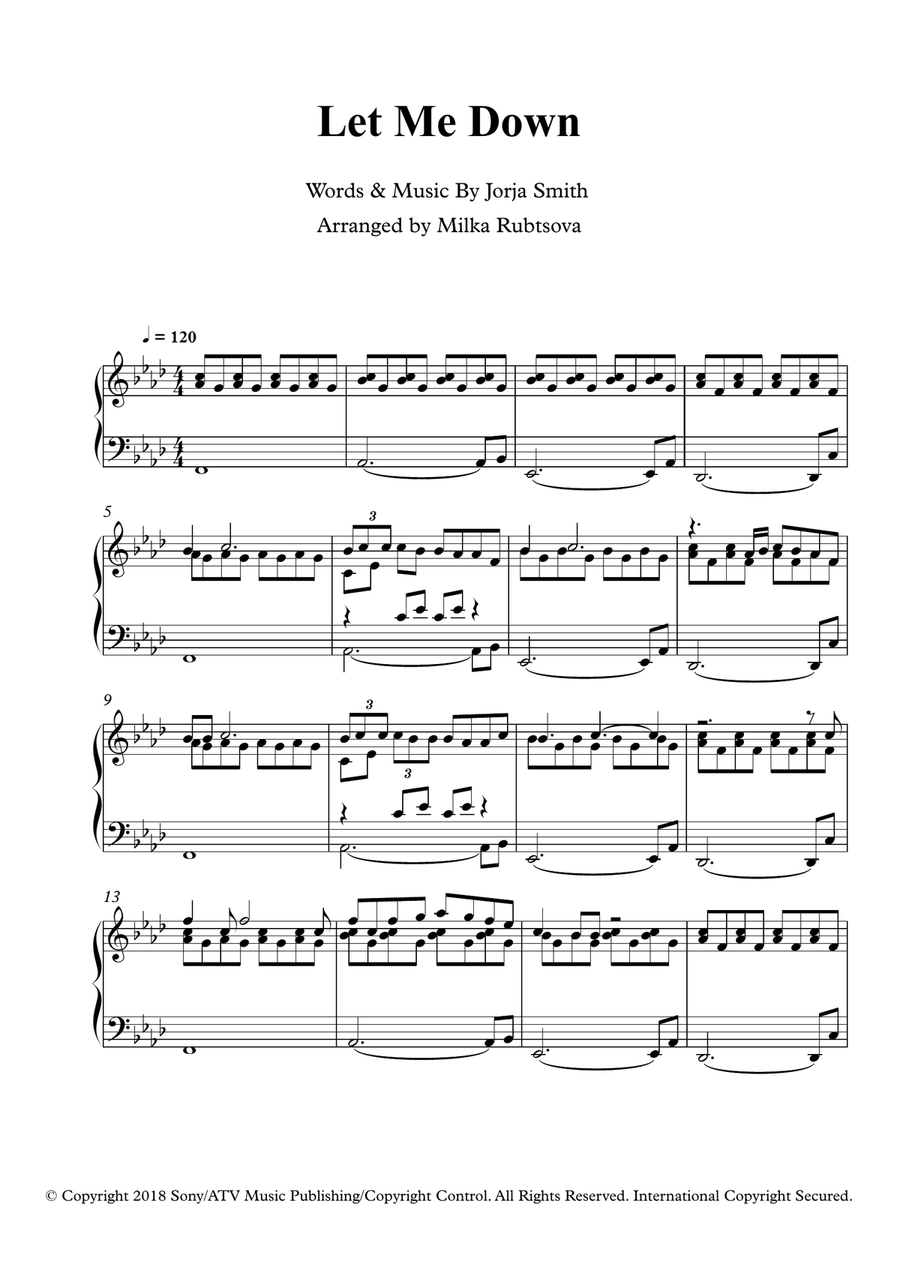 Let Me Down Piano Solo scores gallery preview page 1