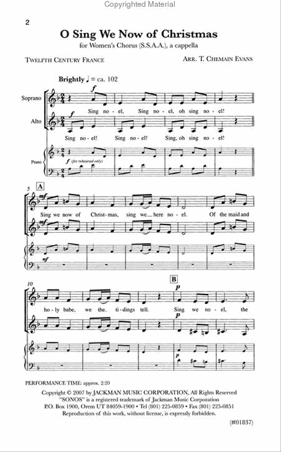 O Sing We Now of Christmas - SSAA a cappella SSAA scores gallery preview page 2