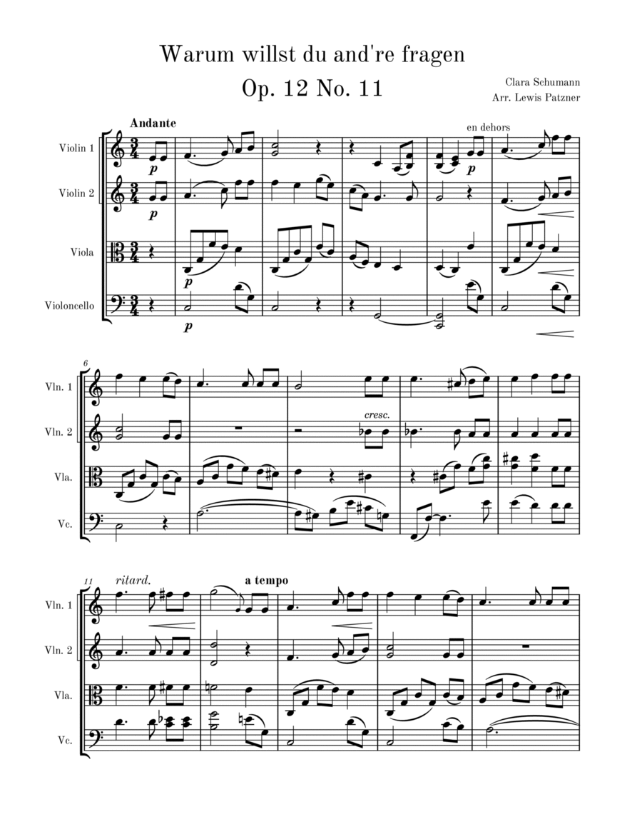 Warum willst du and're fragen Op. 12 No. 11 String Quartet scores gallery preview page 1