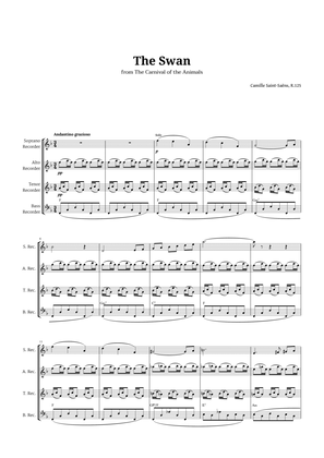 The Swan by Saint-Saëns for Recorder Quartet with Chords