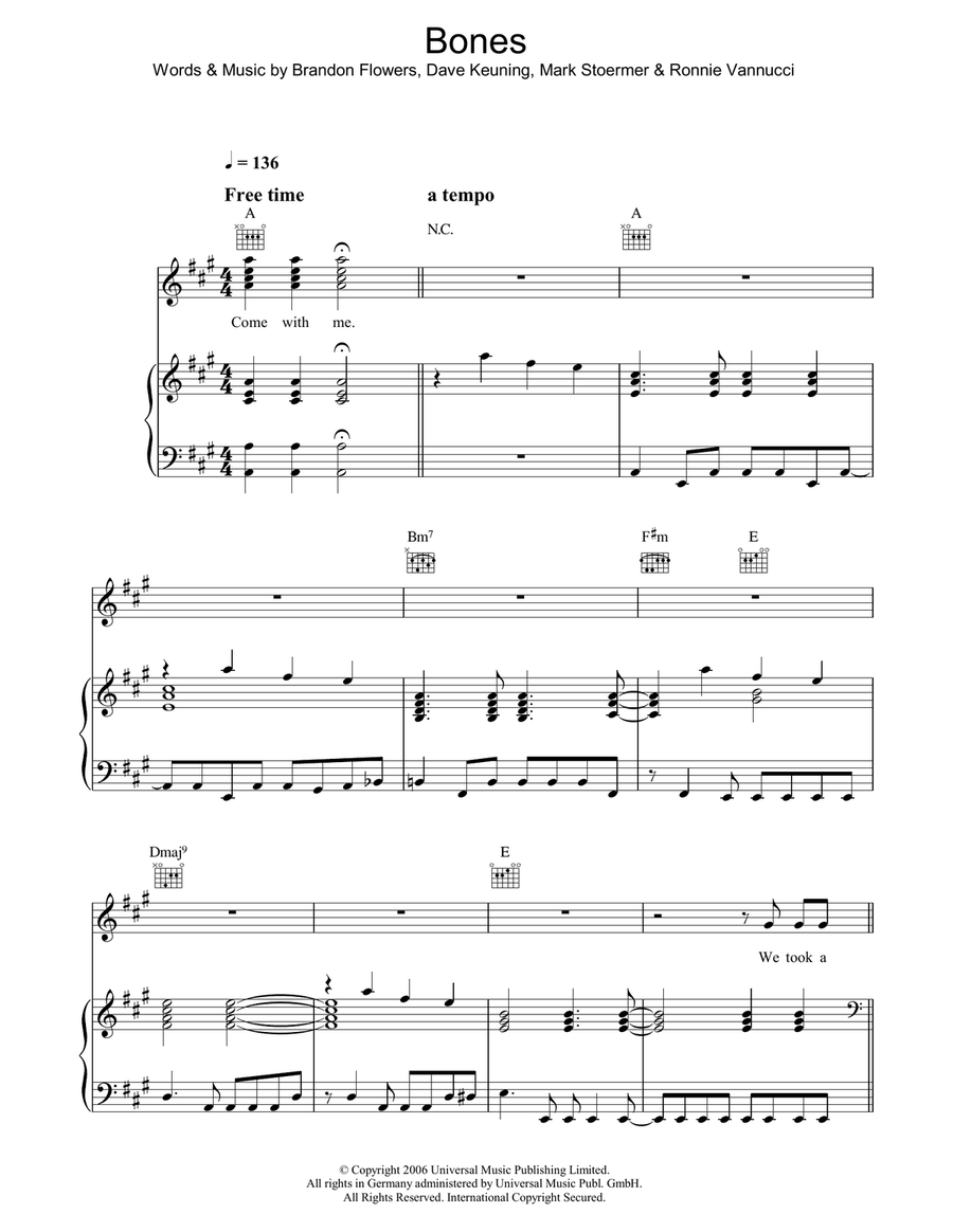 Bones Piano, Vocal, Guitar scores gallery preview page 1