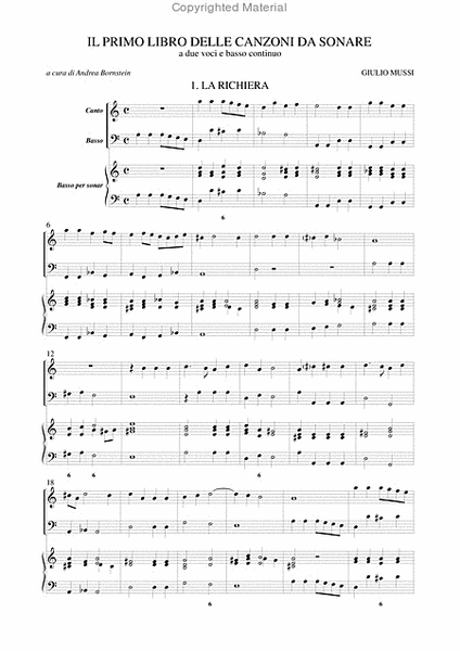 Il primo libro delle Canzoni da sonare a due voci e Basso continuo (Venezia 1620)