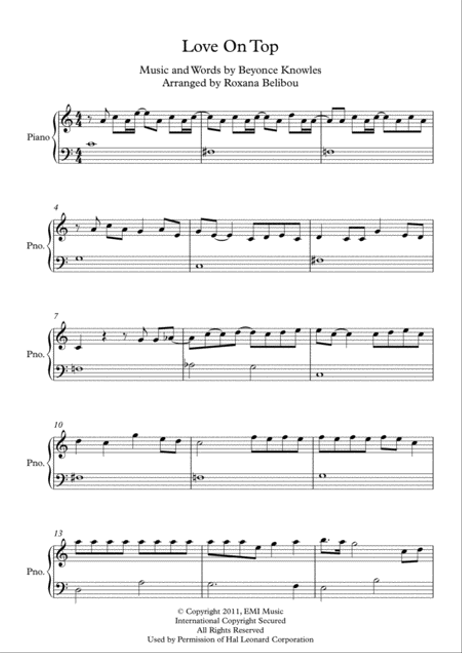 Love On Top Easy Piano scores gallery preview page 1