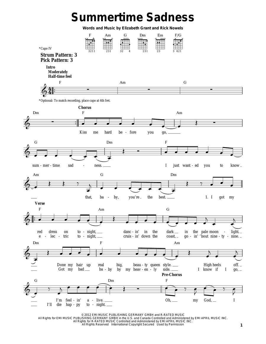 Summertime Sadness Summertime Sadness Acoustic Guitar scores gallery preview page 1