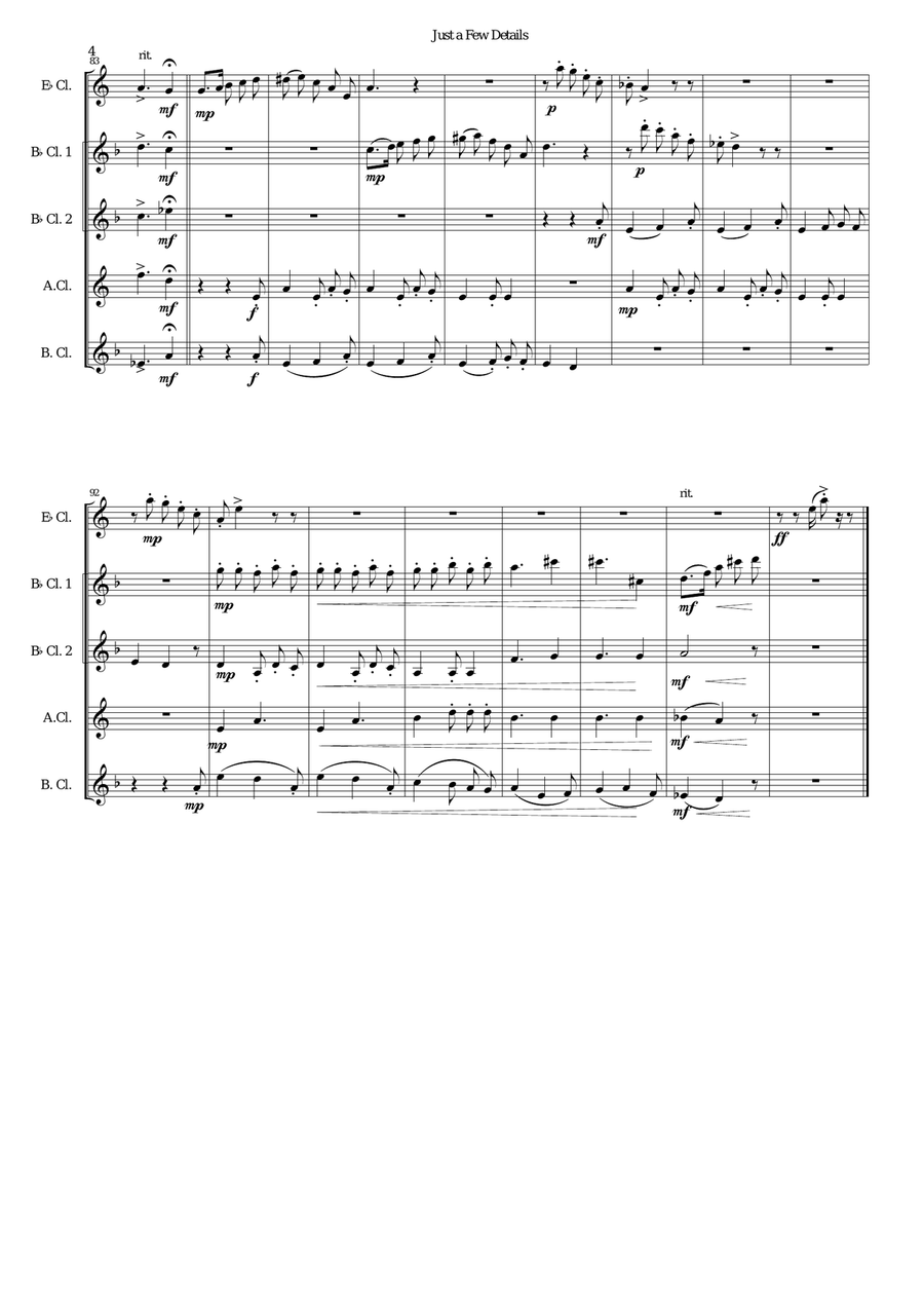 Just a Few Details for clarinet quintet (E flat, 2 B flats alto and bass) Clarinet Quintet scores gallery preview page 4