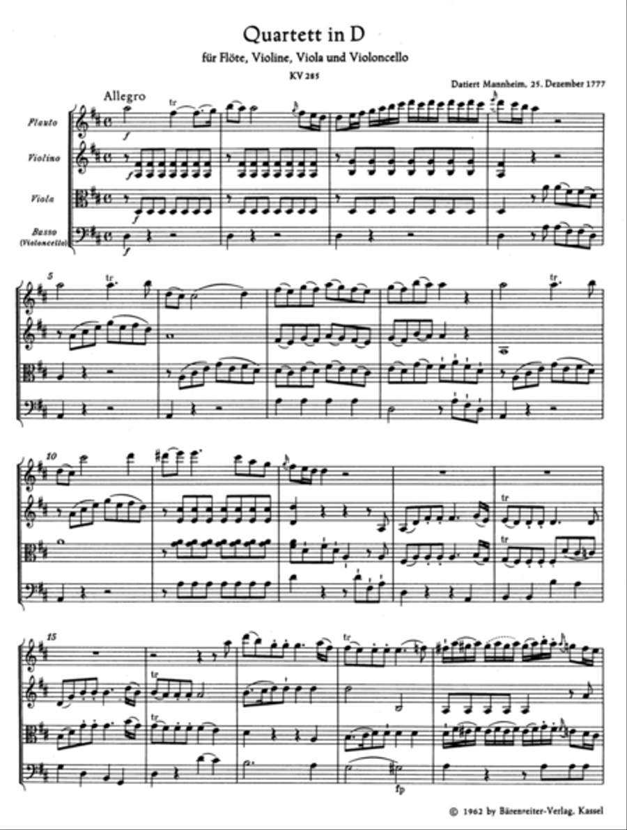 Quartets for Flute, Violin, Viola and Violoncello Flute scores gallery preview page 2