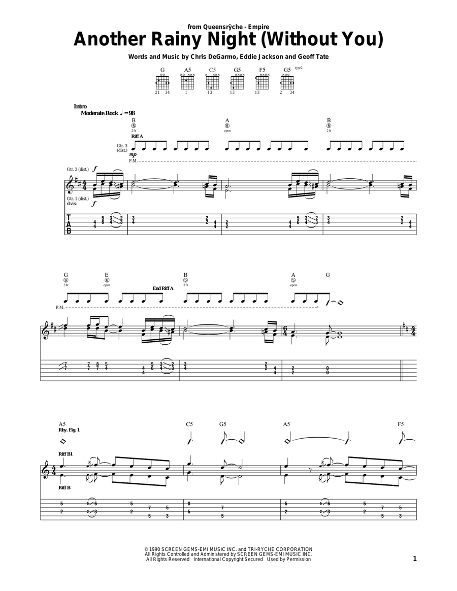 Another Rainy Night (Without You) Electric Guitar scores gallery preview page 1