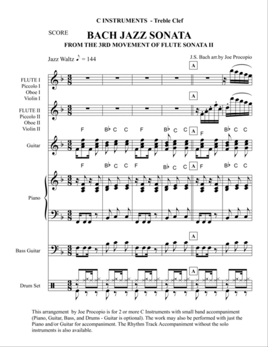 THE BACH JAZZ SONATA FROM THE 3RD MOVEMENT OF THE FLUTE/VIOLIN SONATA II IN Eb* FOR C INSTRUMENTS Ar image number null