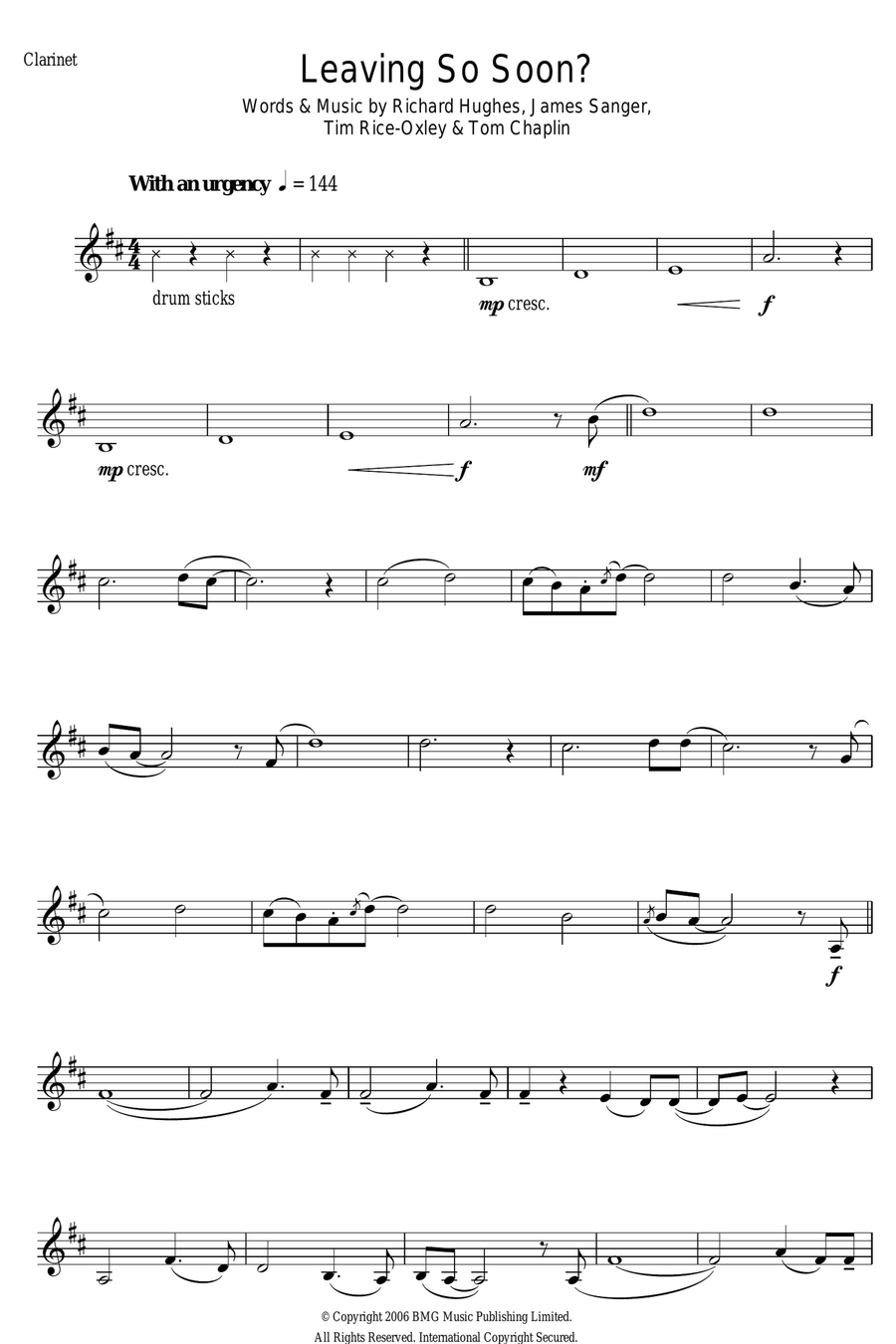 Leaving So Soon? Clarinet Solo scores gallery preview page 1