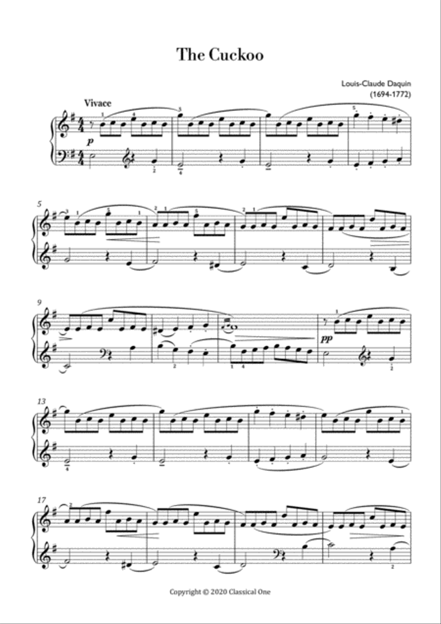 Daquin - The Cuckoo (Easy piano arrangement) Easy Piano scores gallery preview page 2