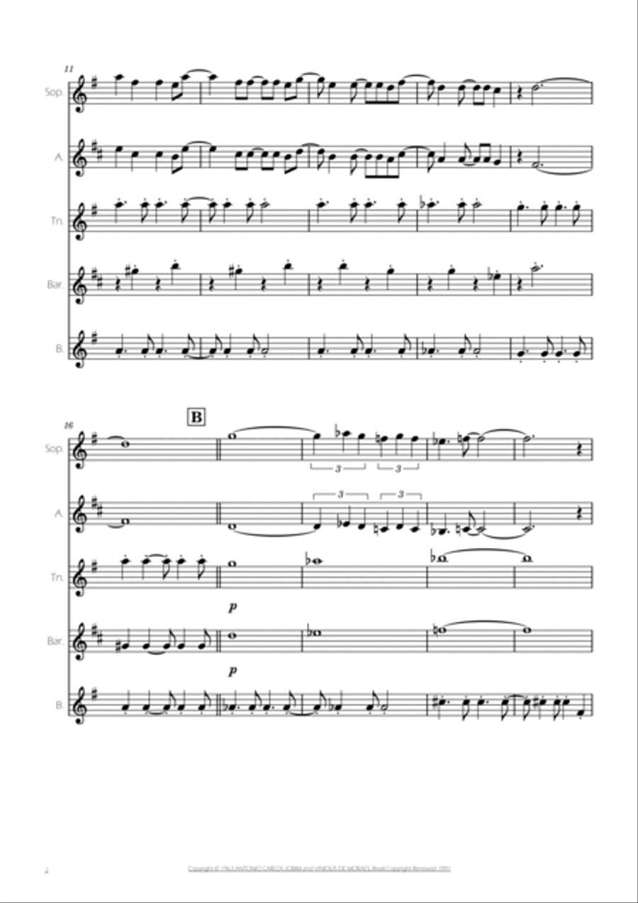 The Girl From Ipanema (garôta De Ipanema) Saxophone Quintet scores gallery preview page 2