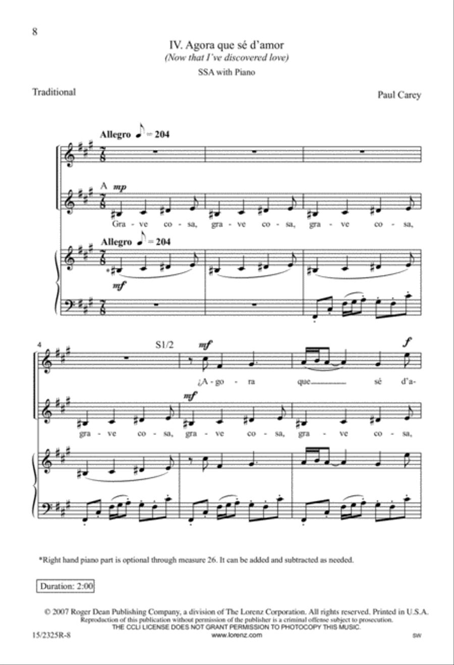 Veo que todos/Agora que sé d'amor (Everyone complains/Now I've discovered love) SSAA scores gallery preview page 8