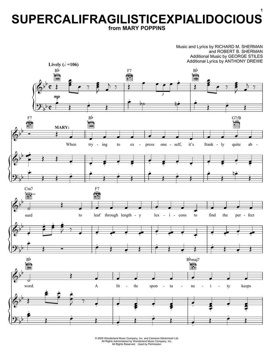 Supercalifragilisticexpialidocious (from Mary Poppins) Guitar scores gallery preview page 1