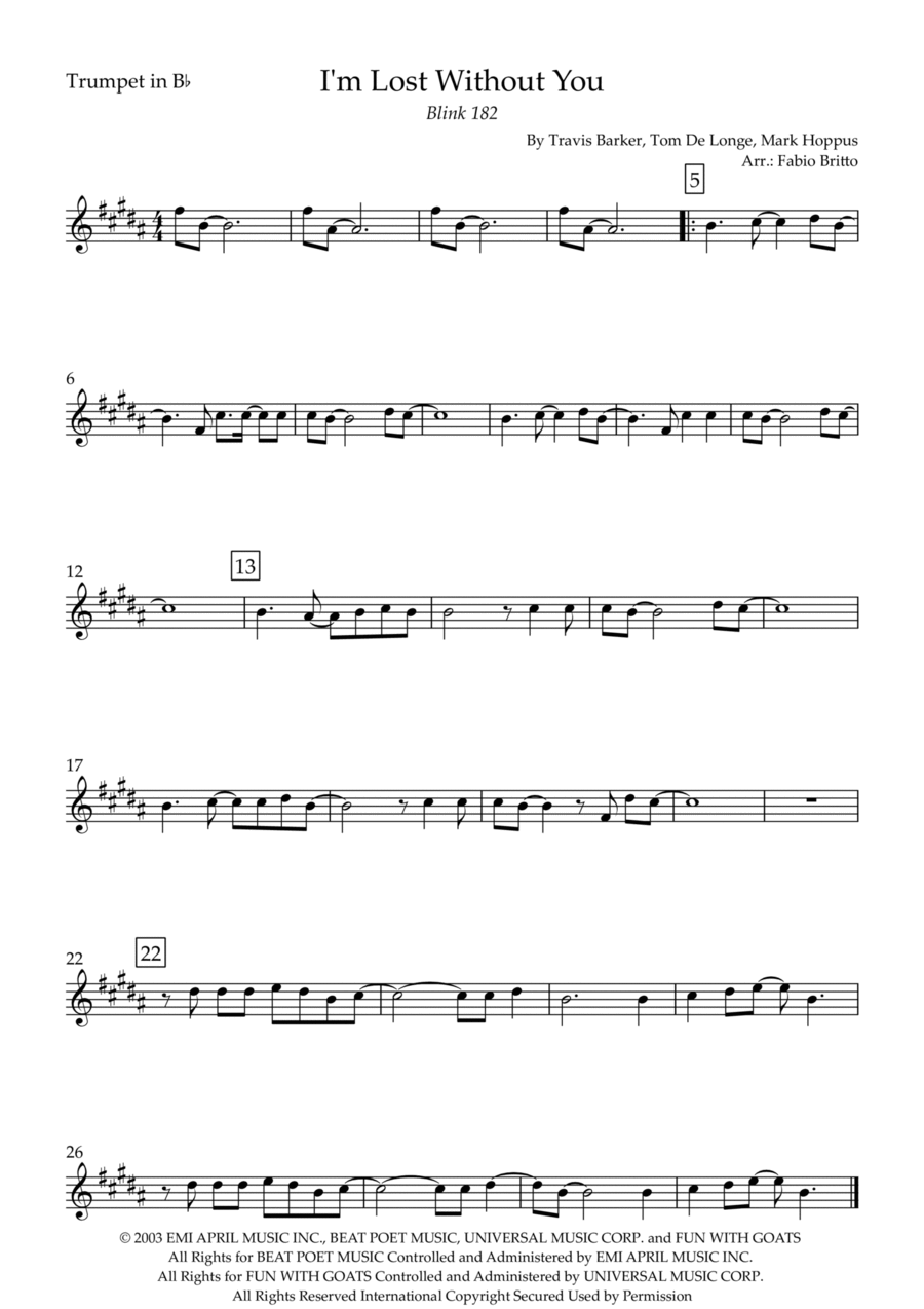 I'm Lost Without You B-Flat Trumpet scores gallery preview page 1