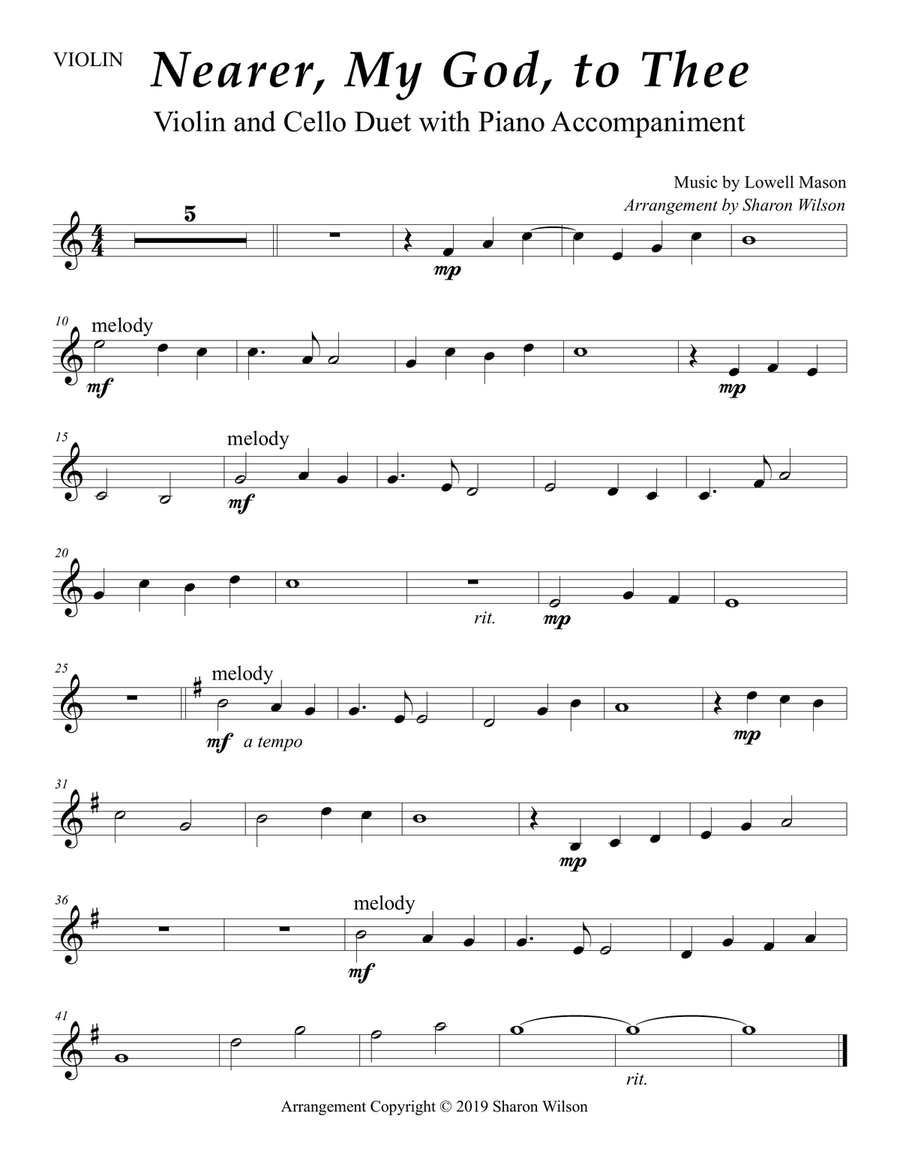Nearer, My God, to Thee (Easy Violin and Cello Duet with Piano Accompaniment) Piano Trio scores gallery preview page 2