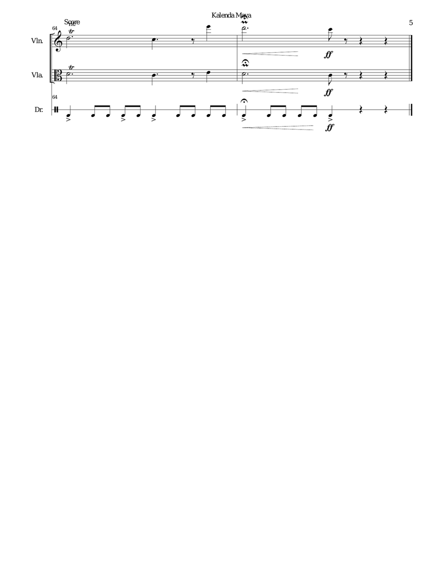 Kalenda Maya for violin, viola and drum Small Ensemble scores gallery preview page 5