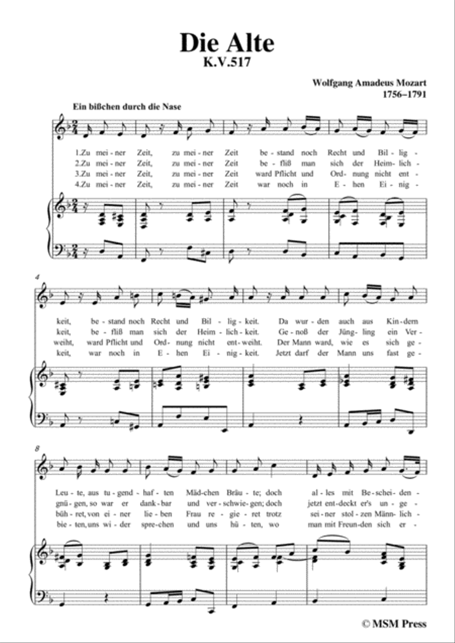Mozart-Die alte,in d minor,for Voice and Piano Voice Solo scores gallery preview page 3