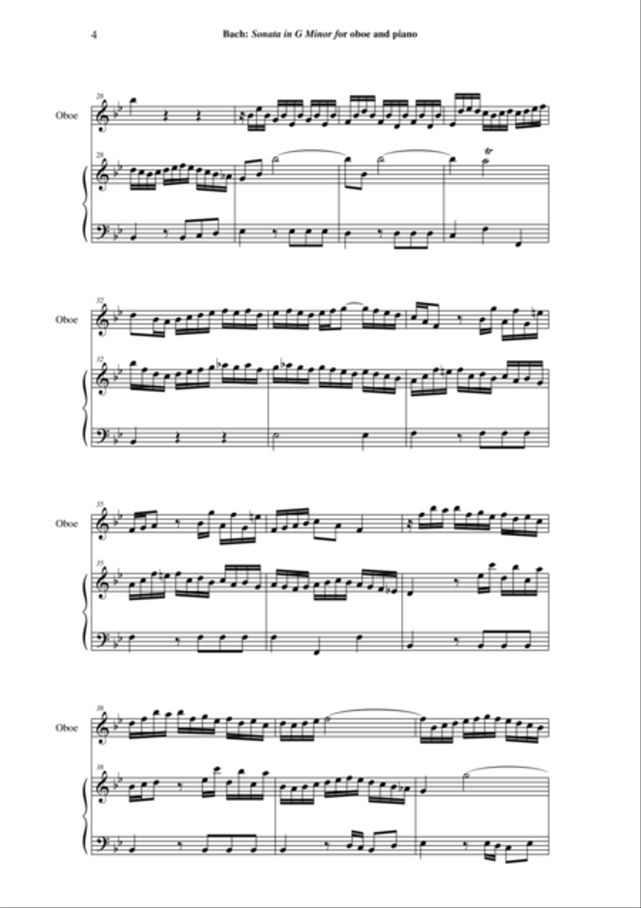 J. S. Bach: Sonata in g minor, BWV 1020 arranged for oboe and piano (or harp) Harp scores gallery preview page 4